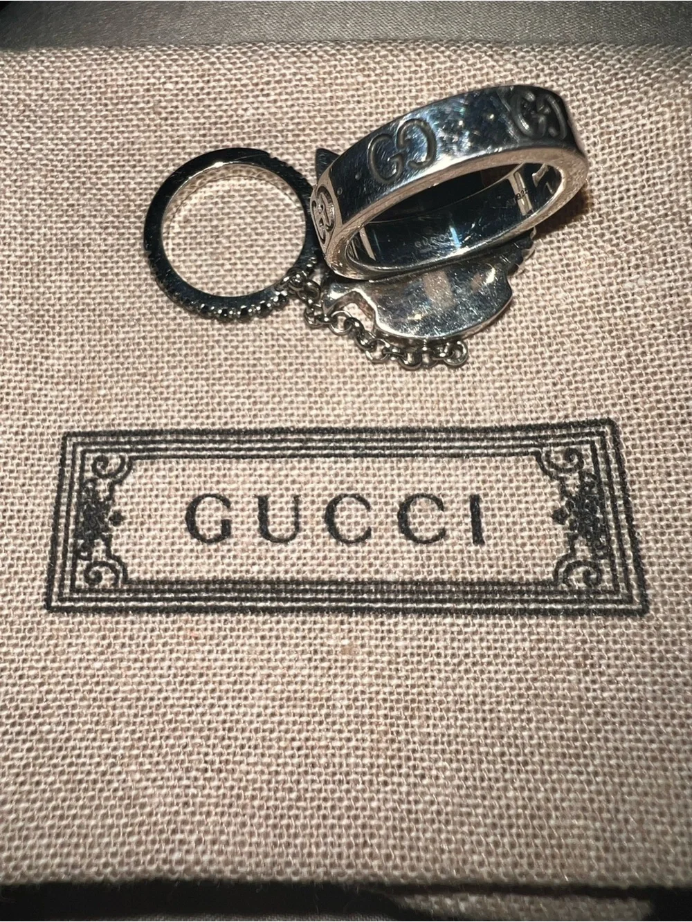 Gucci Silver-Tone Cat Face Bag Charm Keyring